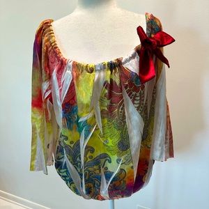Simply Irresistible Vibrant Paisley Satin Scoop Neck Tie Blouson Women’s size XL